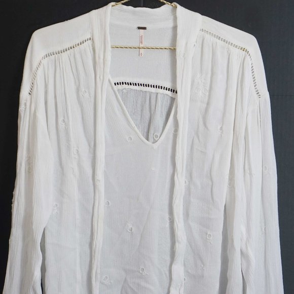 Free People Wishful Moments Embroidered Blouse in White M - Picture 4 of 6